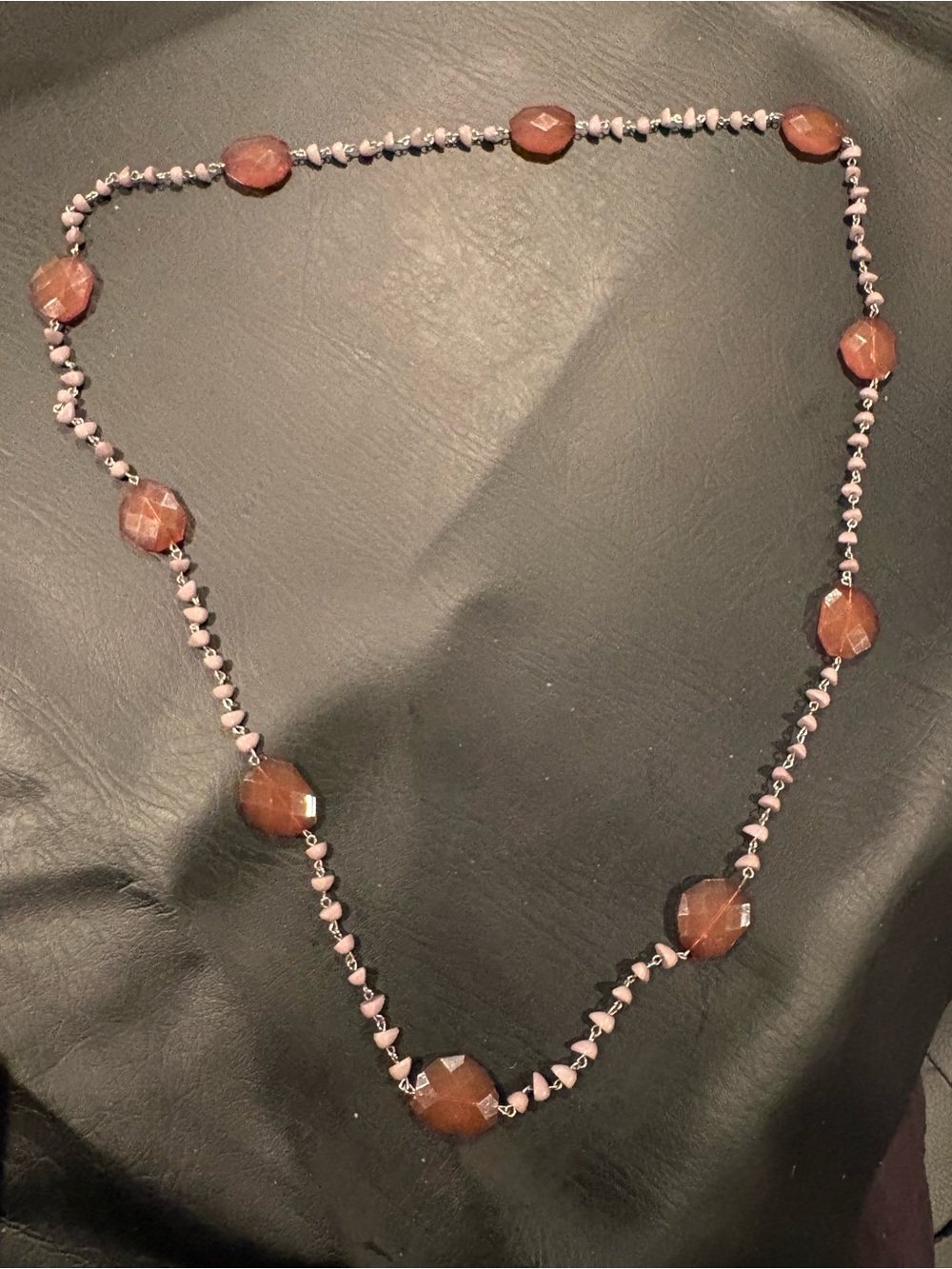 Faceted Brown Bead and Pink Accent Women’s Necklace